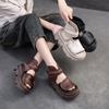 Jie Jie 2025 Verano Nuevo Suela Gruesa Color Retro Capa Superior Piel de Vaca Velcro Todo Fósforo Bota Tobillera Pequeña Sandalias