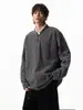 Nova camiseta de manga comprida estilo japonês com gola Henley e padrão espinha de peixe, top base unissex moderno de peso pesado em blocos de cor ins