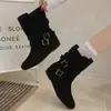 Botines de moda con hebilla para aumentar la altura interior para mujer, nuevo estilo 2026, versátiles, puntera redonda, efecto adelgazante, botines western de caña corta
