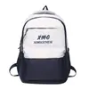 Nueva Mochila Escolar para Estudiante de Secundaria Femenina Gran Capacidad Estampado de Letras Versión Coreana Color de Contraste Hombros de Estudiante Universitario