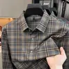 Camisa de manga larga a cuadros vintage para hombre, directa de fábrica, camisa de mezcla de lana para hombre, casual de negocios de lujo ligero