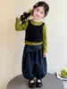 Conjunto de Roupa Outono para Meninas 2026 Novo Estilo Street Style Moda para Meninas Falso Duas Peças Calças Casuais de Manga Longa Conjunto de Duas Peças Tendência