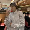 Camisa de Manga Comprida Listrada para Homens, Estilo Hong Kong Primavera e Outono Design Japonês Camisa de Nicho, Top Fresco Tendência de Outono