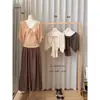 AS OFICIAL Nova Blusa Casual Francesa de Outono Cedo Slim Fit com Pregas Laço Decote V Mangas Bufantes 28730