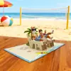 Tarjeta de Cumpleaños Casual Gato Naranja de Playa Tridimensional Tarjeta de Cumpleaños Pop-Up Tarjeta de Felicitación de Gato de Dibujos Animados