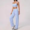 Camiseta de tirantes de yoga para comercio exterior transfronterizo con almohadillas en el pecho, camisola deportiva de fitness con sensación de piel desnuda, sujetador, pantalones rectos de pierna ancha con control de abdomen, secado rápido