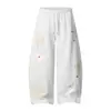 Pantalones casuales estilo retro americano para mujer con bordado de aplicación de estrella y decoración de botón colorido, pantalones anchos holgados con cordón para otoño, modernos