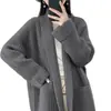 Cardigã feminino casual de malha grossa estilo coreano para o outono de 2026, casaco feminino elegante de comprimento médio com caimento solto