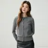 Gris Clásico Moderno Versátil Cuello de Pico Cuello Redondo con Perlas Cardigan de Punto de Cachemira Temporada Otoño Invierno