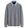 [Lana + Seda] Otoño e Invierno Hombres Terciopelo Engrosado Falso Dos Piezas Cálido Suéter Camisa Cuello Pulóver Suéter