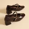 Zapatos Estilo Chanel 2025 con Tacones Gruesos para Mujer, Zapatos Mary Jane con Elegancia Francesa, Zapatos de Piel de Tacón Medio para Primavera con Punteras Cuadradas