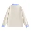 Suéter de punto para hombre, estilo dos piezas falso, con cuello de camisa, manga larga holgada, estilo casual, cuello camisero de rayas, para otoño e invierno