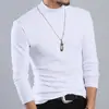 Camiseta de Manga Larga Lisa de Ajuste Delgado para Hombre para Otoño, Capa Base Ajustada de Algodón Puro, Top de Cuello Medio de Moda para Otoño, Moda Tallas Grandes