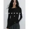 Com Espaço HAVEGAN/Outono Blusa de Tricô Elástico de Manga Longa Feminina Básica Cor Sólida Ombro Único Camada Interna