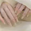 Blush Degradê Amêndoa Longo Unhas Usáveis de Fada Aurora de Luxo Leve Item Popular do Xiaohongshu Adesivos de Arte para Unhas de Celulose