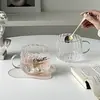 Taza de Vidrio con Rayas Verticales de Pétalo, Resistente al Calor, Taza de Café de Aspecto Elegante, Taza de Leche