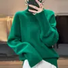Novedad Otoño e Invierno 2026 Estilo Brillante Seda Color Sólido Cuello Alto Corto Delante Largo Detrás Estilo Perezoso Holgado Casual Ropa de Trabajo Prendas de Punto para Mujer