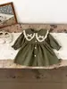 Vestido de Encaje con Lazo y Cuello Solapa Estilo Coreano para Niñas, Vestido Estilo Muñeca para Niños, Elegante Vestido de una Pieza, Ropa de Abrigo para Primavera y Otoño