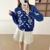 Cárdigan de punto con cuello redondo estilo coreano para mujer, nuevo modelo otoño e invierno 2026, chaqueta suéter floral versátil dulce y holgada para mujer