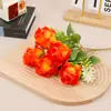 5 Rosas de Melocotón, Flores Artificiales, Decoración para Bodas en Casa, Adornos Florales al por Mayor, Decoraciones de Mesa para Exteriores