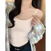 Hermoso Camisón Blanco Chaleco para Mujer Ropa de Verano Exterior Correa Hermosa Almohadilla en el Pecho Ajustado Color Sólido Base Interior Chaleco Pequeño para Mujer