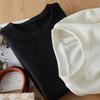 Camiseta de invierno para mujer, de lana de lyocell gruesa, cepillada y forrada, cálida, dividida, de largo medio, con cuello redondo y manga larga.