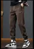 Pantalones deportivos de pana gruesa con forro polar para otoño e invierno, estilo nuevo 2026, con cordón y puños elásticos, pantalones atléticos casuales