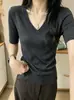 Camiseta de Lã Lyocell 260g para mulheres, direto da fábrica, nova, para o início do outono, slim fit, gola V, exclusiva para atacado de verão