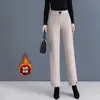 Calça de Lã Casual Versátil para Outono e Inverno, Calça de Lã Grossa Cropped Reta Estreita para Mães Baixinhas