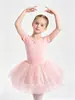 Ropa de baile infantil transfronteriza, algodón puro, absorbente de sudor, manga larga, manga corta, detalle de lazo, cierre de broche, falda de ballet de malla multicapa