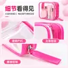 Bolsa de cosméticos de PVC transparente rosa, bolsa de aseo portátil para viaje, bolsa con cremallera tridimensional, stock del fabricante
