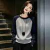 Estilo Perezoso Manga Raglán de Color Contrastante Tejido para Mujer 2026 Nuevo Estilo Otoño Suéter de Punto Suave y Esponjoso de Cuello Redondo Holgado