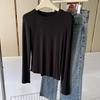 Camiseta Suave de Lyocell Cachemir Cuello Redondo Manga Larga para Mujer en Otoño e Invierno Color Liso Suave Ajustada Elástica Camiseta Base Superior