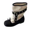 Botas de cano médio estilo japonês, com personalidade doce e cool, aumento interno de altura e efeito emagrecedor, novas sandálias de balé de verão para mulheres