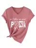 Em outubro vestimos rosa Amazon wish estação independente moda casual feminina camiseta gola V manga curta