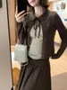 Suéter de Punto Cardigan Versátil Ajustado Cuello Solapa Corbata Estilo Retro Coreano Dulce de Principios de Otoño para Mujer 66756