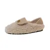 Zapatos de tacón bajo tipo camelia de estilo francés para mujer, mocasines peludos de otoño e invierno, mocasines de suela blanda, mocasines de algodón