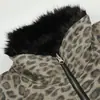 Jaqueta de Algodão Reversível com Gola Alta de Pele Sintética Proteção contra Frio de Inverno Quente Solta Estampa de Leopardo Casaco de Algodão Roupa Exterior Masculina Punk Tendência de Rua