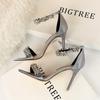 Sapatos de Salto Alto Sexy Casual com Strass Sapatos Femininos Stiletto Cetim Bico Aberto Sandálias de Salto Alto com Tira de Strass para Mulheres Usarem ao Ar Livre