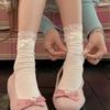 Meias Lolita Estilo Ballet com Renda, Meias Doces Femininas de Cano Médio, Versáteis Meias de Algodão Série Miu com Laço, Meias Largas