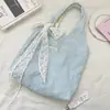 6561 Bolso de Lona Bordado Texturizado Blanco Cremoso, Bolso de Hombro de Encaje, Bolso Tote Casual para Estudiantes Viajeros