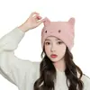 Gorro de orejas de gato transfronterizo, gorro de lana tejido, gorro de felpa de invierno para mujer, cálido para otoño e invierno, a prueba de frío y viento, venta al por mayor