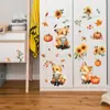 Novo Fun-E325 Raposa Fofa Flor de Abóbora Folhas Restaurante Decoração de Casa Adesivo de Parede Exportação Atacado