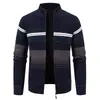 Chaqueta de punto con cremallera y cuello alto a rayas de bloques de color para hombre Tallas grandes Multicolor Comercio exterior al por mayor
