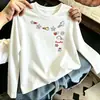 Camiseta lisa de algodão 100% puro para meninas, gola redonda, manga longa, novo estilo primavera/outono, top casual e moderno para crianças de tamanhos médios e grandes e bebês