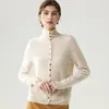 Cardigã 100% cashmere super macio e grosso, suéter feminino de gola alta, peça de outer wear tricotada, top de modelagem solta para outono e inverno