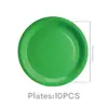 Platos de Papel de Color Verde Sólido de Venta Caliente Transfronterizos, Vasos de Papel, Manteles, Vajilla Desechable para Fiestas de Cumpleaños y Bodas