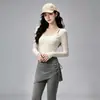 Conjunto de Yoga para Uso Diário para Mulheres Leve Manga Longa Cobertura Calça Esportiva Falsa de Duas Peças Respirável Corrida Fitness Conjunto de Duas Peças