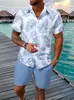 2026 Camisa Hawaiana para Hombre Transfronteriza Estampada Conjunto de Pantalones Cortos de Vacaciones Cubanas de Manga Corta