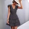 Verano 2024 Nuevo Estación Independiente de Amazon Vestido Sexy de Noche para Mujer con Escote en V y Lunares Volantes